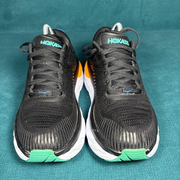HOKA Bondi Black Green Running Race Shoes Size 7.5Men/9Women - Picture 4 of 8